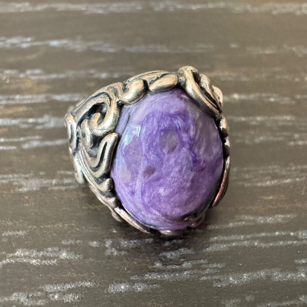Carolyn Pollack Ring Size 8 Purple Charoite Sterling Silver 925 Filigree Vintage